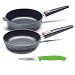 Produktbild Woll Pfannenset Titanium Nowo 2 Guss-Bratpfannen Ø 20 cm + Ø 20 cm, Höhe 5 bzw. 7 cm mit abnehmbaren Griff, inkl. 1 x Gemüsemesser