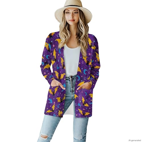 Image of Forchrinse Red Ladybug Cardigan for Women Causal Long Sleeve Open Front Cardigans Sweater Fashion 2024 Fall Coat with Pockets