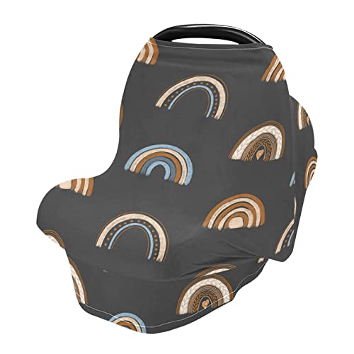 Image of Rainbow Ethnic Boho Baby Car Seat Covers, Nursing Cover Breastfeeding, Scarf Soft Breathable Stretchy Coverage, Carseat Cover for Boys and Girls