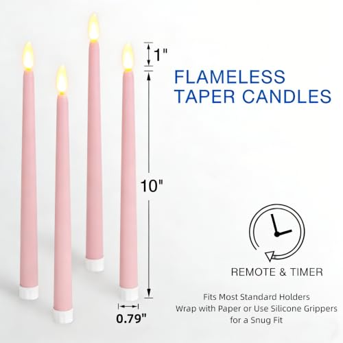 Image of Pastel Pink Flameless Taper Candles with Remote Timer Set of 4