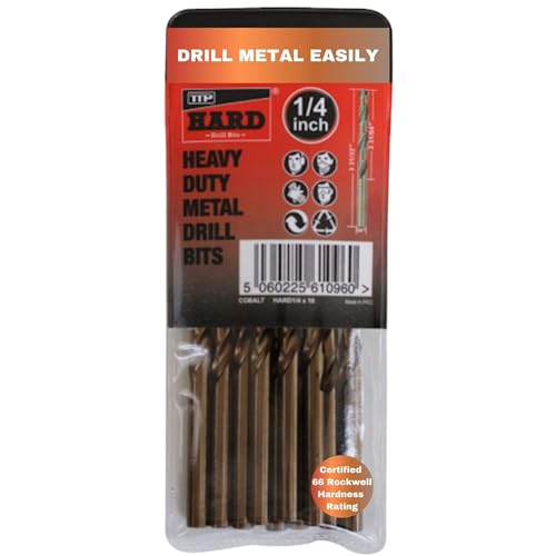 TTP HARD Drills 1/4 Drill bit - Cobalt Hardened bits for Drilling Hard Steel & Stainless, Heavy Duty Universal Drills for Cutting Tough Metal, Professional jobber Industrial 135 Degree Point