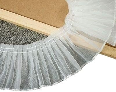 Lace Trim，Pleated Chiffon Lace Edge Trim ， 5meter 75mm White Organza Lace Gathered Pleated Lace Trim Pick Colors(White)