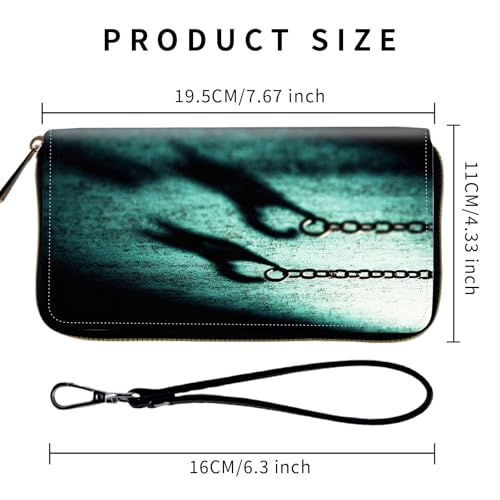 Wallet,Leather Long Wallet Suitable For Ladies And Teenagers - Detachable Wristband + RFID Travel Wallet With Card Slot - Chains on Teal Wall2