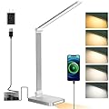 Dott Arts LED Desk Lamp with USB Ports,Touch Desk Lamps for Home Office with 5 Color Modes,3 Brightness Desk Light with Small Night Light,Reading Lamp Table LED Lamp for Bedroom Bedsid Study Sliver