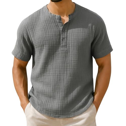 Chemise Henley homme lin de qualité supérieure coupe ample d'été
