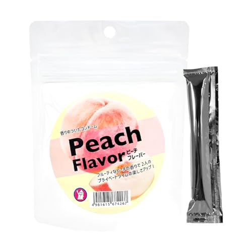 コンドーム フレーバーコンドーム Mサイズ 6個入パウチ 全5種類の香り 無印スティックローション付き 避妊具 スキン (Mサイズ, ピーチ) - 画像1