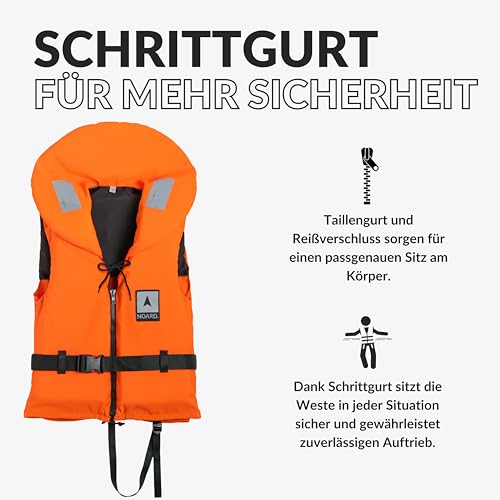 NOARD Rettungsweste für Kinder & Erwachsene geeignet – Seaside in verschiedenen Größen – EN ISO 12402-4 (100 N) (Orange, 20-30 kg)