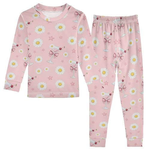 Pajama Sets Long Sleeve Glasses White Flowers Soft Comfy Sleepwear 2 Piece PJS 3-8T