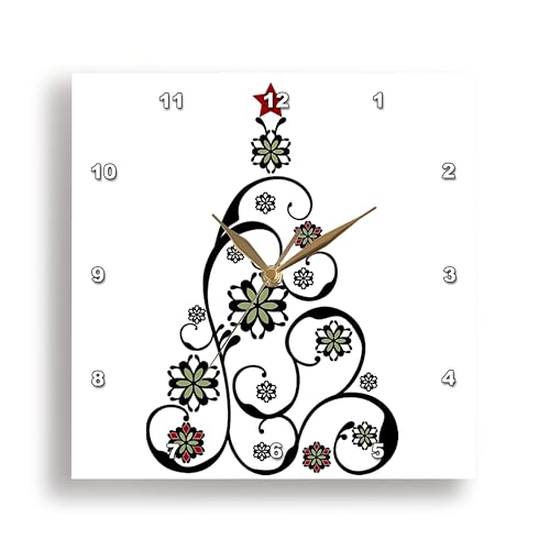 Reloj de pared 3dRose con diseño árbol navideño negro y estrella roja miniatura 1
