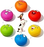 HOLYSTEED Small Latex Squeaky Dog Toys with Smile Face, Flat Balls, 6-Pack | Easy to Pick Up, Soft Rubber, Loud Squeak, Floatable, Fetch Playing for Frenchie Poodle Cavalier Chihuahua Havanese Bichon