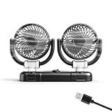 Gobesty Ventilador de coche, 5 V USB, doble cabeza, ventilador portátil para coche, 360 °, ventilador de doble cabeza, ventilador doble de 2 velocidades, poco ruido, ventilador de coche para camiones