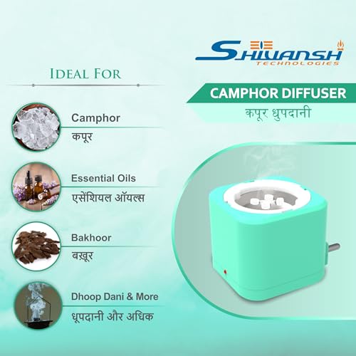 Image of Shivansh Technology Incense Holder Kapoor Dani Electrical Camphor Diffuser Burner | Aroma Diffuser for Home Electric, Essential Oil Diffuser (Aqua Green)