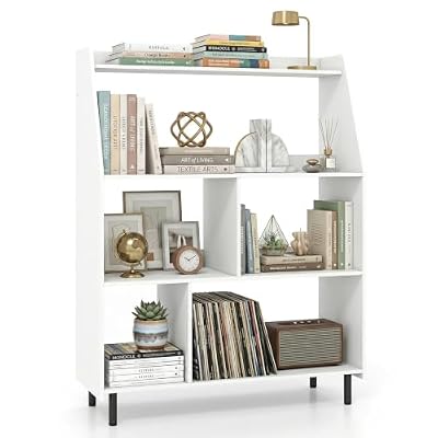 Giantex 5 Cube Storage Organizer, Modern White Bookshelf with Open Back