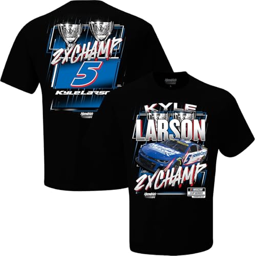 Checkered Flag Sports Kyle Larson 2025 NASCAR 2X Championship Trophy 2-Spot T-Shirt Black (US, Alpha, Large, Regular, Regular)