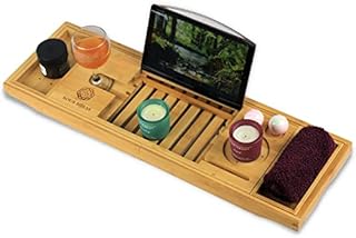 Sous Miras Bath Caddy across Bath Shelf over All Bathtub Sizes  Extendable Bath Rack Wooden Tray as Bathroom Organiser - Bamboo Bath Boards Tidy with iPad/Phone/Book Holder