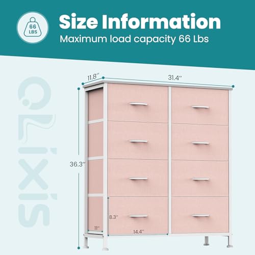 Image of OLIXIS 8 Drawer Storage Dresser for Bedroom, Closet Organizers Units, Pink | Fabric Dresser with Wooden Top, Chest of Drawers Clothes Storage, Tower Cabinet, TV Stand Furniture