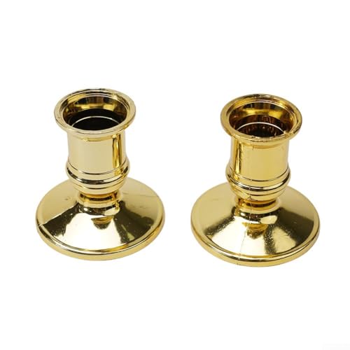CRIDENG 2pcs Taper Candle Holders, Plastic, Silver/Gold, Traditional Shape, Fits