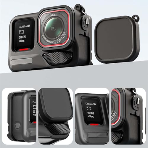 Image of M.G.R.J Silicone Protective Case Cover for Insta360 Ace Pro 2 Action Camera, Camera Lens Cover Cap with Hand Strap (Black)