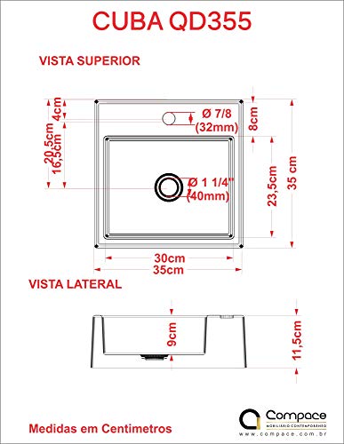 Kit Cuba Q355 C/Válvula Click 1''G + Sifão Pvc + Flexível, Compace, Cinza