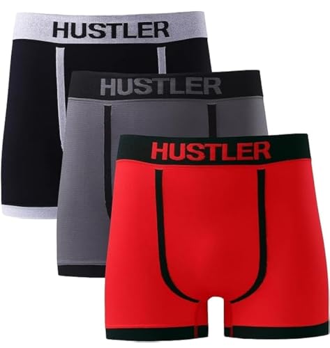 ENNOWAY® Herren-Boxershorts, nahtlos, bequem, atmungsaktiv, für den Alltag, einfache Herren-Sportunterwäsche, 3 Stück, Hustler (sortiert), M