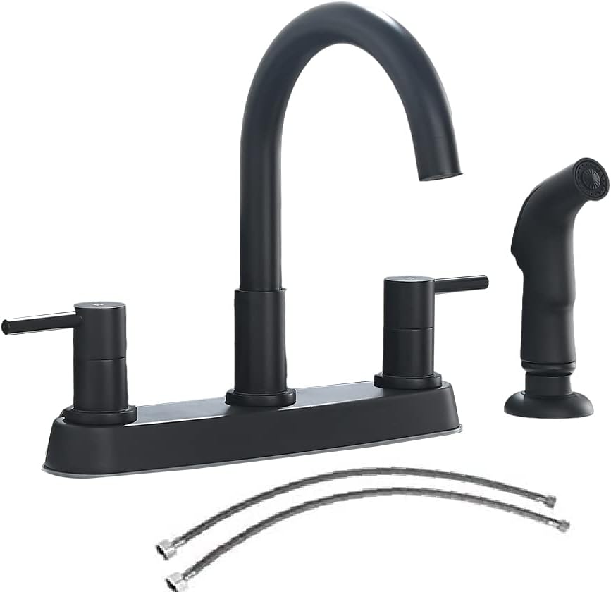 Black Kitchen Faucet, Matte Black Kitchen Faucet with Sprayer, 3 Hole
