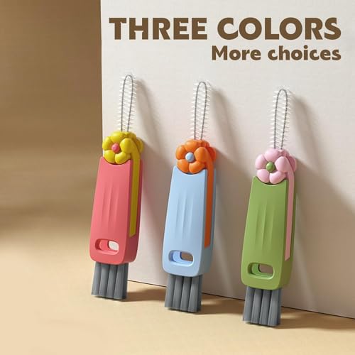Image of 3-in-1 Brush Cup Lid Cleaning Brush,Cleaning Brush for Bottle Gap Tight Spaces Cup, 3 in 1 Multifunctional Cleaning Brush Portable Cup Lid Cleaner with Brush（3pcs Flowers