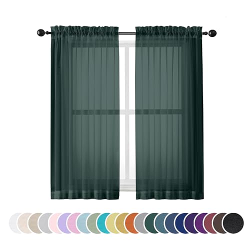 Image of OWENIE Green Sheer Curtains 54 Inch Length 2 Panels Set for Christmas, Clear Sheer Short Curtains for Small Window, 2 Pcs Total 84 Width 54 Long, Green