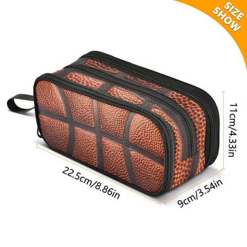 Image of Basketball Ball Texture Large Pencil Case 3 Compartment Pen Bag Pouch Holder Box for College School Portable Stationery Storage Bag for Girls Boys
