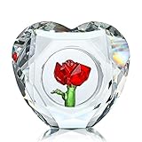 H&D HYALINE & DORA Crystal Red Rose Figurines Collectible with Outer Heart Ring, Glass Flower Ornament Paperweight Centerpieces for Home Table Decor