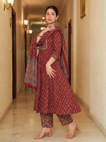 Image of GoSriKi Kurta Set for Women Viscose Blend Printed | Kurti Set for Woman | A-Line Kurta Palazzo Set Women | 2 Piece Set Womens | Round Neck V-Slit Sleeveless Regular Fit Stylish Ethnic Outfit Clothing