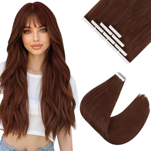 Image of Ve Sunny Hair Tape in Hair Extensions Warm Mahogany | Tape Hair,Adhesive Skin Weft,for Wedding,Natural and Realistic Look,14Inch 25g 10Pcs