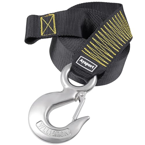 Ayaport Boat Trailer Winch Strap with Hook 2” x 20’ 10000lbs Break Strength Hand Crank Boat Trailer Strap (Stainless-Steel Hook)
