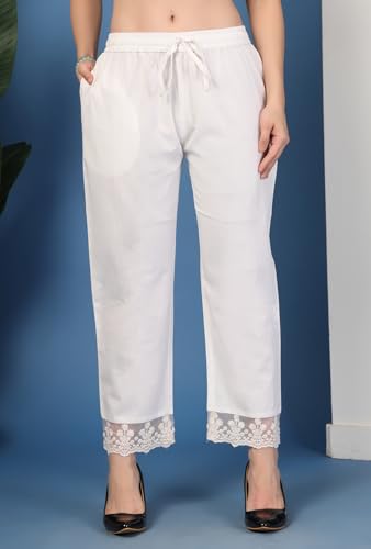 Image of Pistaa's Women's Pure Cotton Regular Hem Design Solid Palazzos