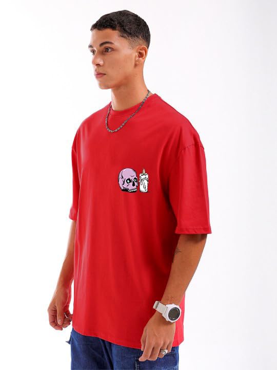 Image of Men's Printed Round Neck Oversized Longline Drop Shoulder T-Shirt | Loose Fit Drop Shoulder | Soft Breathable Summer T-Shirt Trendy Everyday Wear | Back Printed T-Shirt