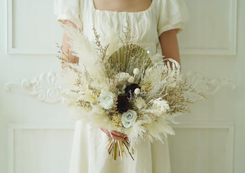 Ramo de boda rústico boho beige y blanco miniatura 1