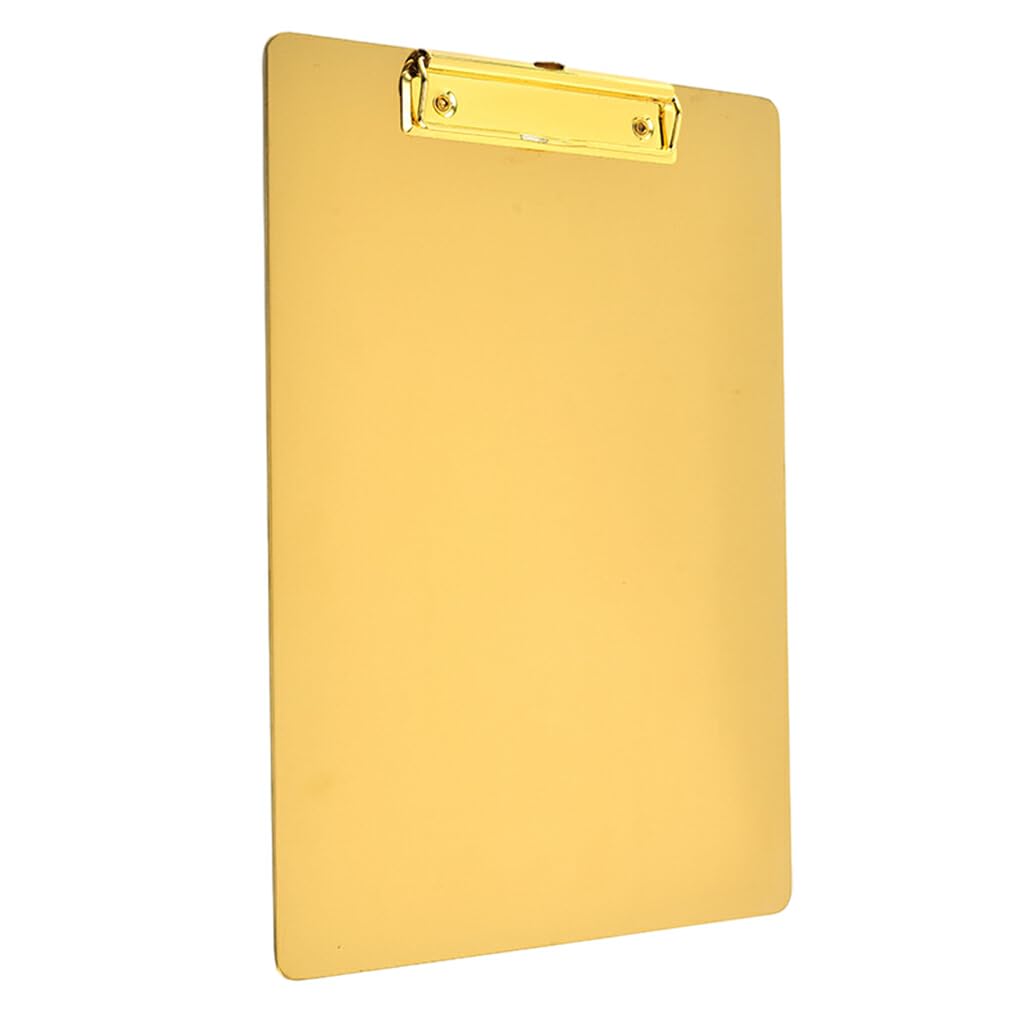 siduytin A4 Clipboard with Metal Clip Ensuring Sturdy Grip for Papers Stainless Steel Stainless Steel A4 Clipboard Clips Board, Gold 21 * 15CM