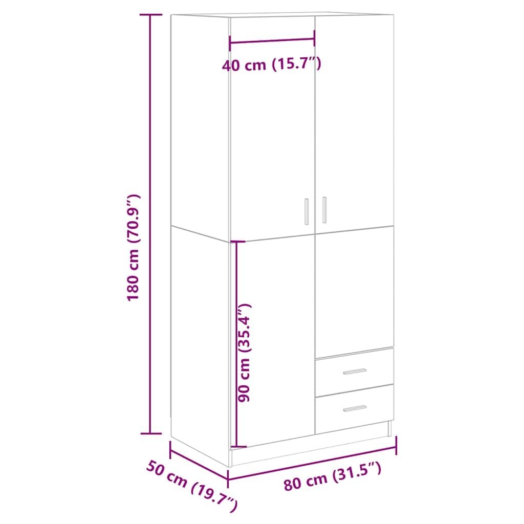 Armario Artisan-roble 80 x 52 x 180 cm, material de madera con 2 puertas, 2 cajones, barra colgante y compartimento grande para dormitorio, pasillo, habitación de los niños, muebles