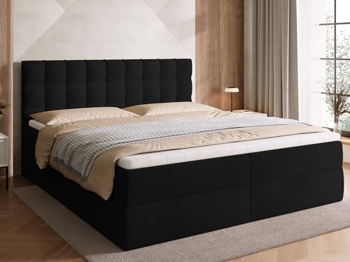 BROMARKT Boxspringbett mit Bonell Matratze und Bettkasten Doppelbett mit Topper 180x200cm Härtegrad H3 Bett für Schlafzimmer gepolsterte Kopfstütze...
