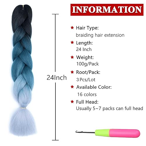 Xtrend 24 pouces 3Packs Ombre 3Tones cheveux tressés Jumbo synthétique cheveux tressés Ombre haute température tresses synthétiques au Crochet Extensions de cheveux (3Packs - Image 2
