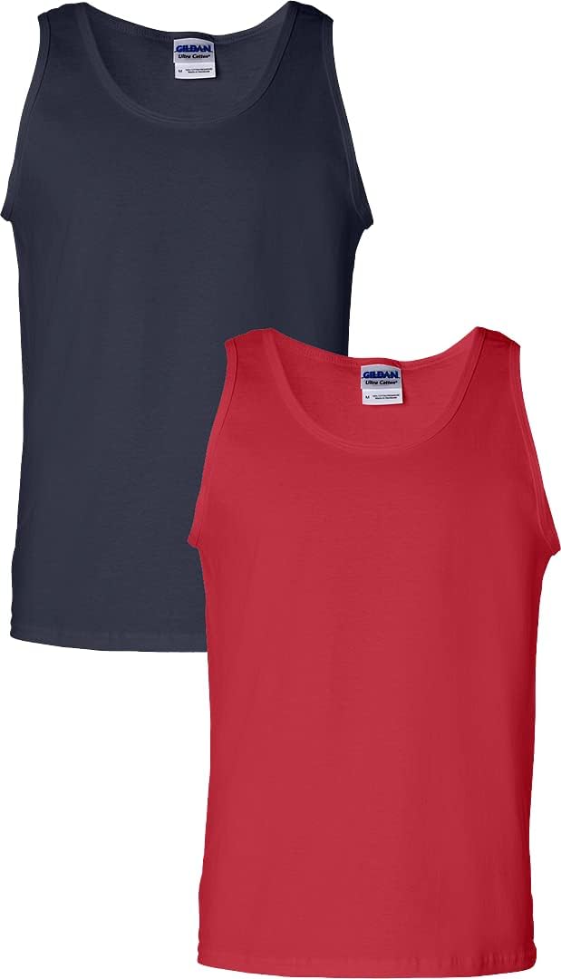 Gildan Mens Ultra Cotton Tank Top Navy/Red
