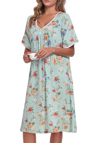 Image of AVIIER Nightgows for Women Soft Cotton Night Shirts Short Sleeve Sleepwear with Pockets