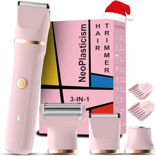 Bikini Trimmer Women - 3 in 1 Painless Lady Shavers for Women for Silk Skin,Rechargeable Electric Shaver for Bikinis Legs Pubic Hair,Replaceable Ceramic Blade,IPX7 Waterproof Easy Cleaning,Pink
