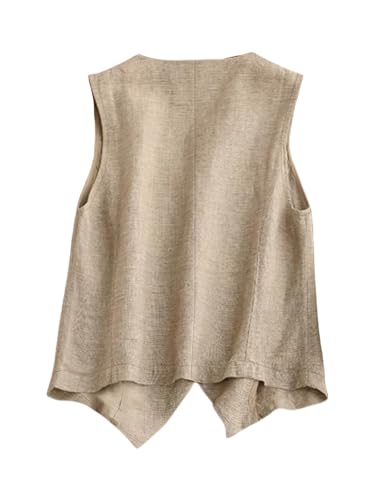 Verdusa Women's Linen Clothing Lightweight Blazer Cardigan Tops Button Business Vest Jackets2