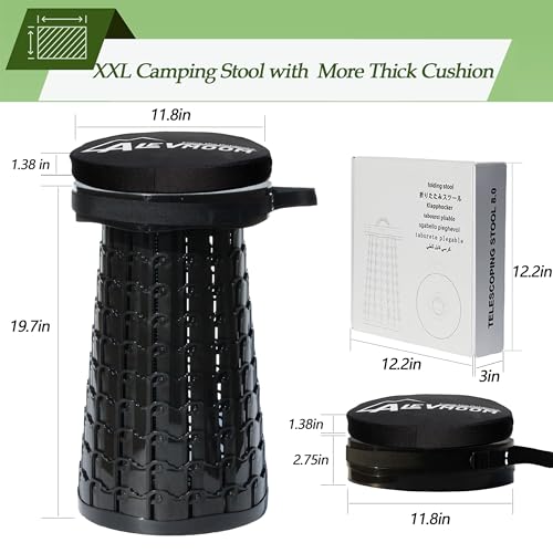 Image of ALEVMOOM Upgraded H 19.7 inch Collapsilbe Stool with 1.38 inch Thick Cushion,1000 lbs Capacity Wider & Taller Heavy Duty, Portable and Foldable Adjustable Telescoping Stool for Camping Hiking BBQ