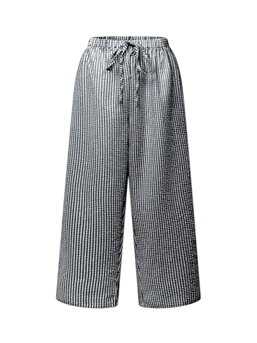 GORGLITTER Women's Plus Size Plaid Chercked Gingham Pants Wide Leg Low Rise Plaid Baggy Casual Trousers Sweatpants