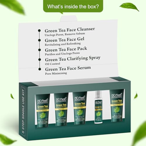 Image of Biofresh Botanicals Green Tea Facial Kit 5-Step Easy Solution for Oil Control Acne Reduction Sebum Production with Brighten Skin Complexion and Glow at Home 100% Vegan Facial Kit for All Skin Types