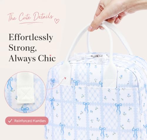 Image of LOVELYWIND Lunch Box for Women, Insulated Lunch Bag, Blue Checkered Tote