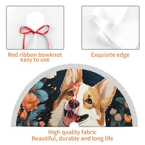 Jupe de sapin de Noël corgi de 122 cm avec pompons - 5