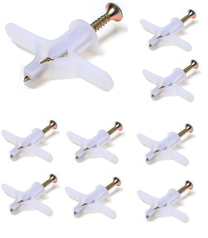 10 Pack M8 Drywall Expansion Anchors with Self-Drilling Screws - Heavy Duty Plastic Wall Plugs for Home, Industrial & Marine Use (Fits 5/16" to 19/32" Boards)