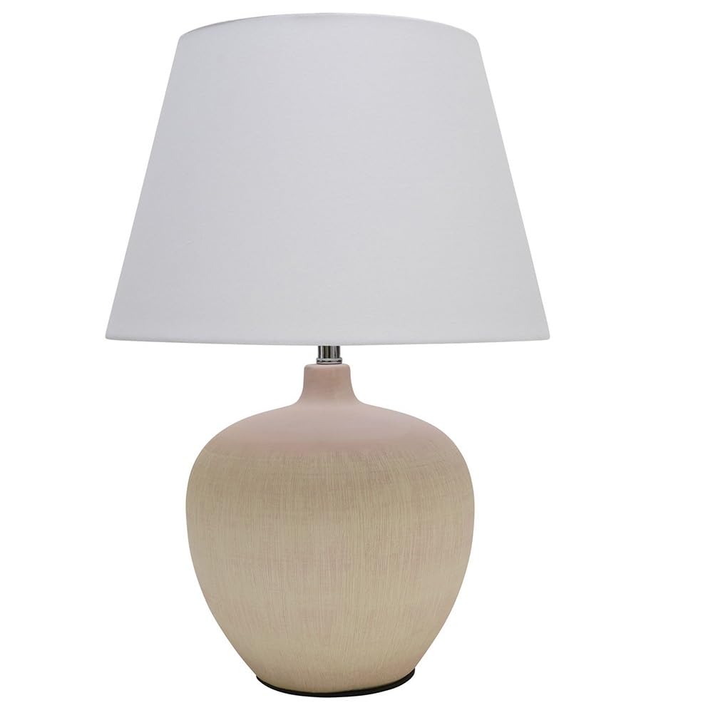 Britalia Ceramic Urn Table Lamp, Pink and Cream Base, White Cotton Drum Shade, 45cm Height